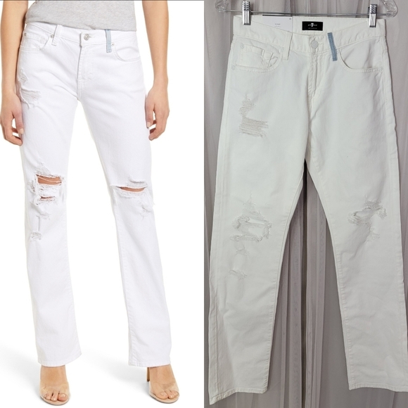 NWT 7 For All Mankind Distressed Straight Leg Jeans - Picture 1 of 11